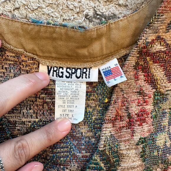 VTG VRG SPORT Floral Tapestry Vest Size L Indie Eclectic Hipster Casual Grandma - Picture 7 of 8